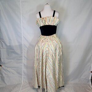 1940's Vintage Multicolored pinstripe Ball Gown, Prom Dress Satan & Velvet,  Sm.